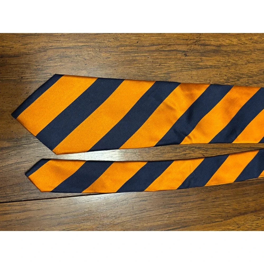 US Polo Assn‎ Mens Silk Necktie Orange Navy Blue Striped Repp Tie 57x3.5